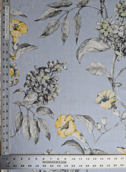 Scalamandre Merrimon in Light Blue Print Silky Linen Fragrant Summer lilac trumpet flower or jimsonweed MSRP USD 346/y
