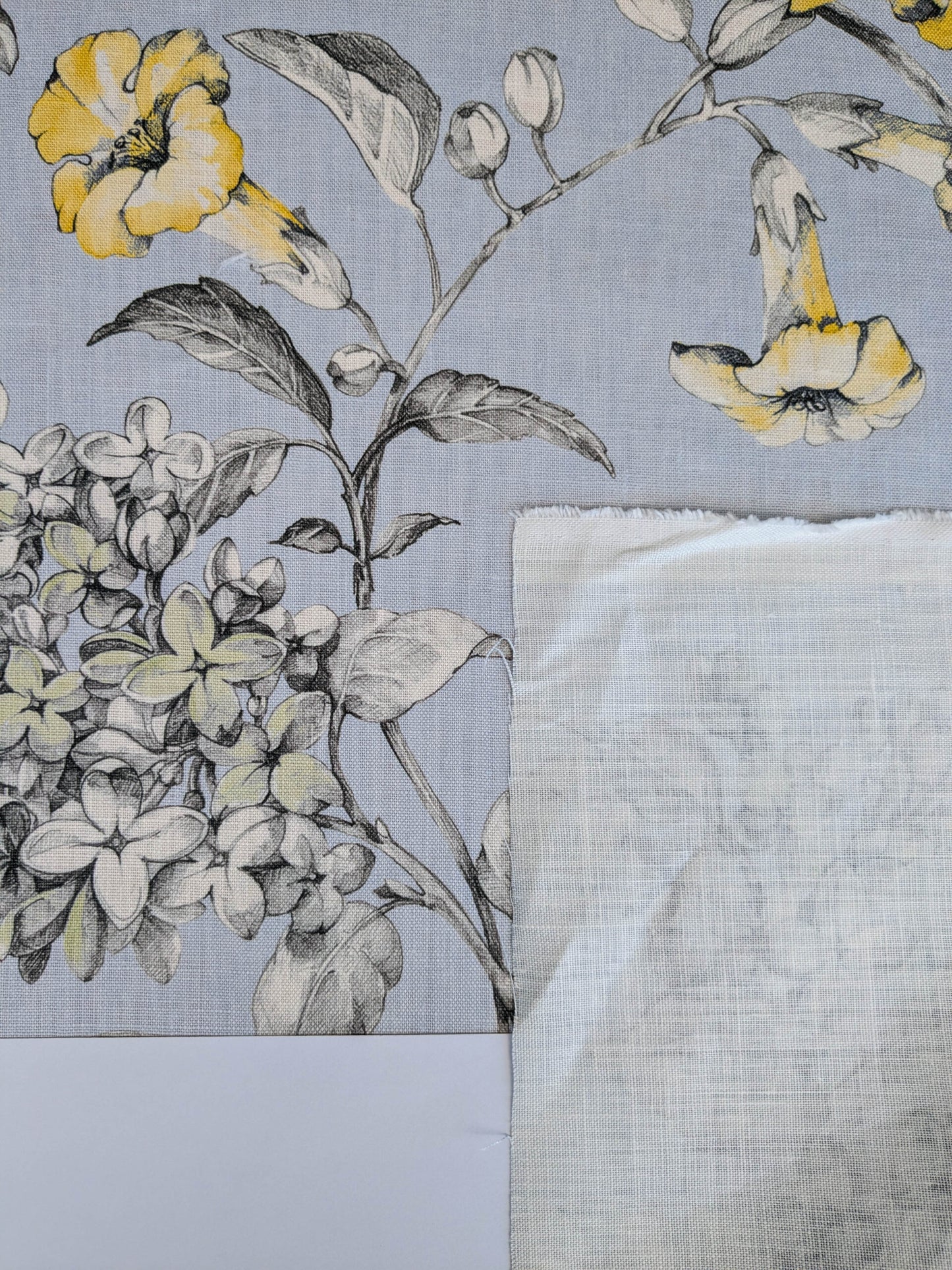 Scalamandre Merrimon in Light Blue Print Silky Linen Fragrant Summer lilac trumpet flower or jimsonweed MSRP USD 346/y