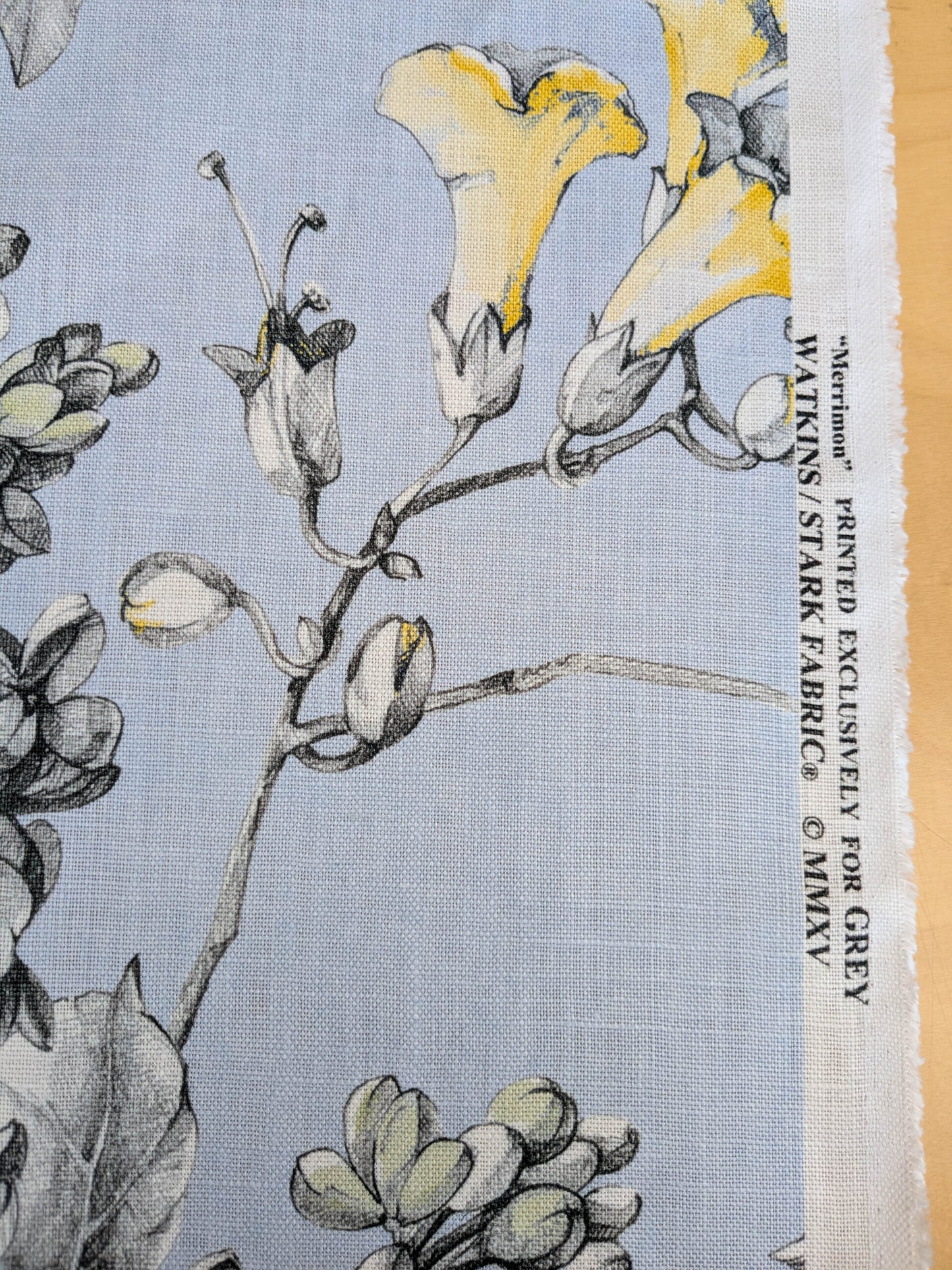 Scalamandre Merrimon in Light Blue Print Silky Linen Fragrant Summer lilac trumpet flower or jimsonweed MSRP USD 346/y