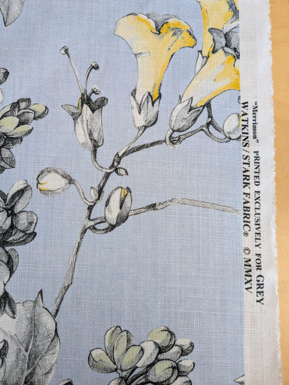 Scalamandre Merrimon in Light Blue Print Silky Linen Fragrant Summer lilac trumpet flower or jimsonweed MSRP USD 346/y