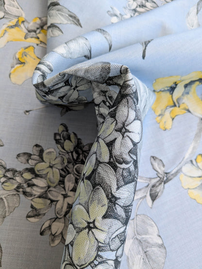 Scalamandre Merrimon in Light Blue Print Silky Linen Fragrant Summer lilac trumpet flower or jimsonweed MSRP USD 346/y
