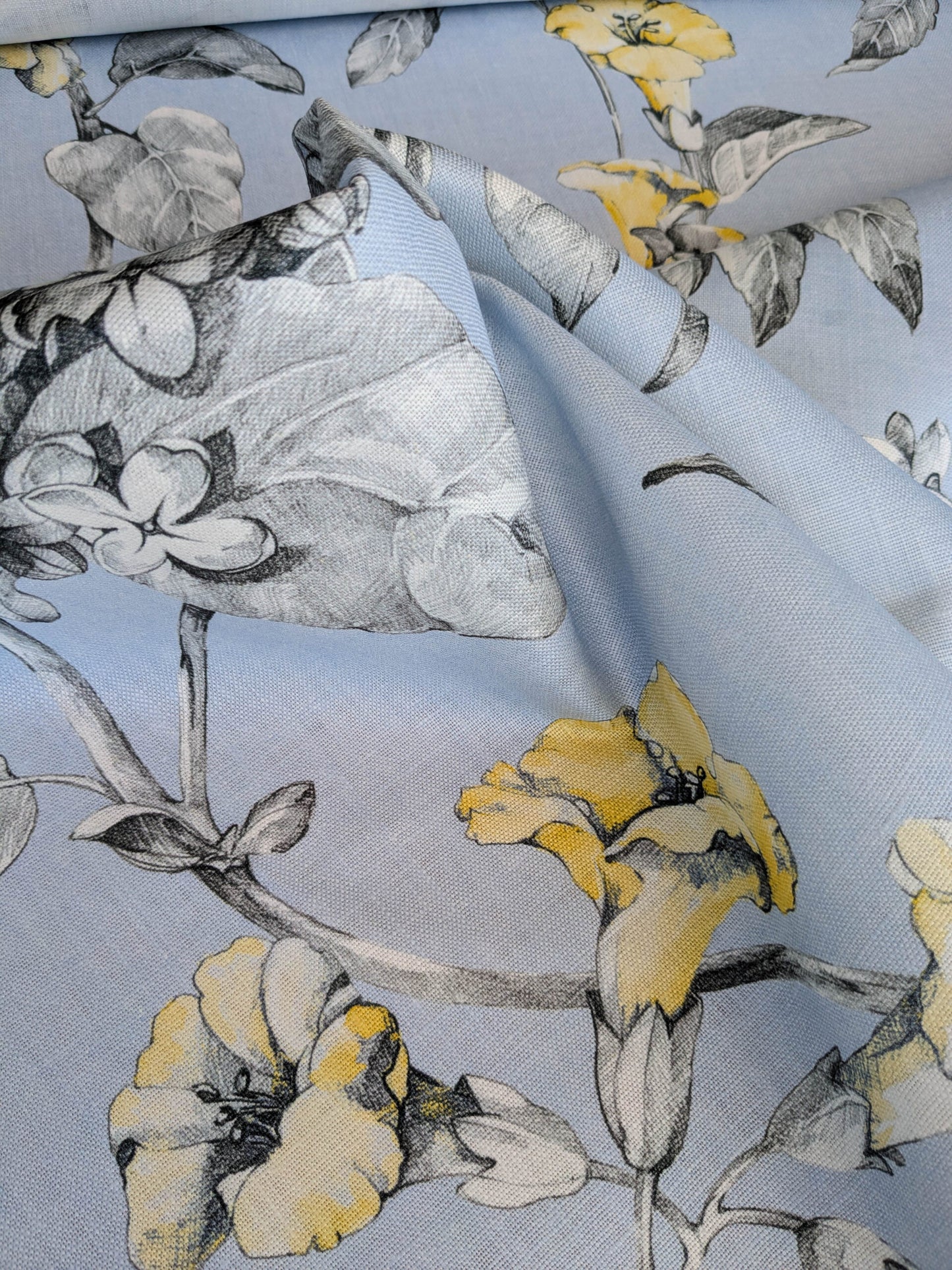 Scalamandre Merrimon in Light Blue Print Silky Linen Fragrant Summer lilac trumpet flower or jimsonweed MSRP USD 346/y