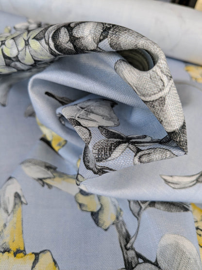 Scalamandre Merrimon in Light Blue Print Silky Linen Fragrant Summer lilac trumpet flower or jimsonweed MSRP USD 346/y