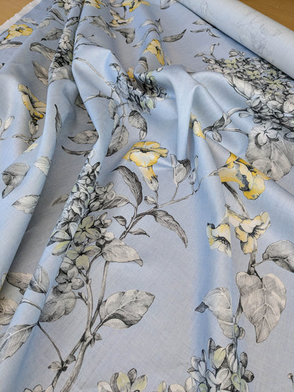 Scalamandre Merrimon in Light Blue Print Silky Linen Fragrant Summer lilac trumpet flower or jimsonweed MSRP USD 346/y