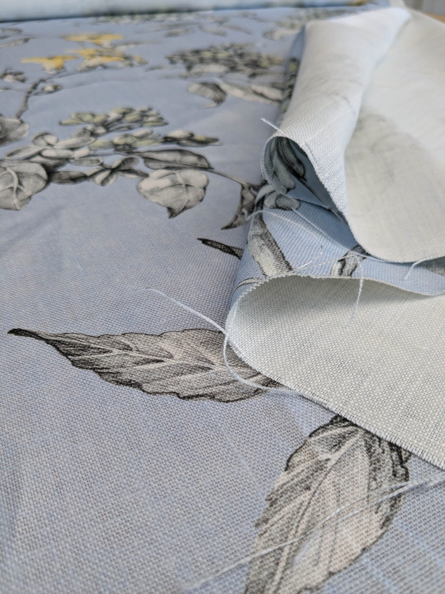 Scalamandre Merrimon in Light Blue Print Silky Linen Fragrant Summer lilac trumpet flower or jimsonweed MSRP USD 346/y