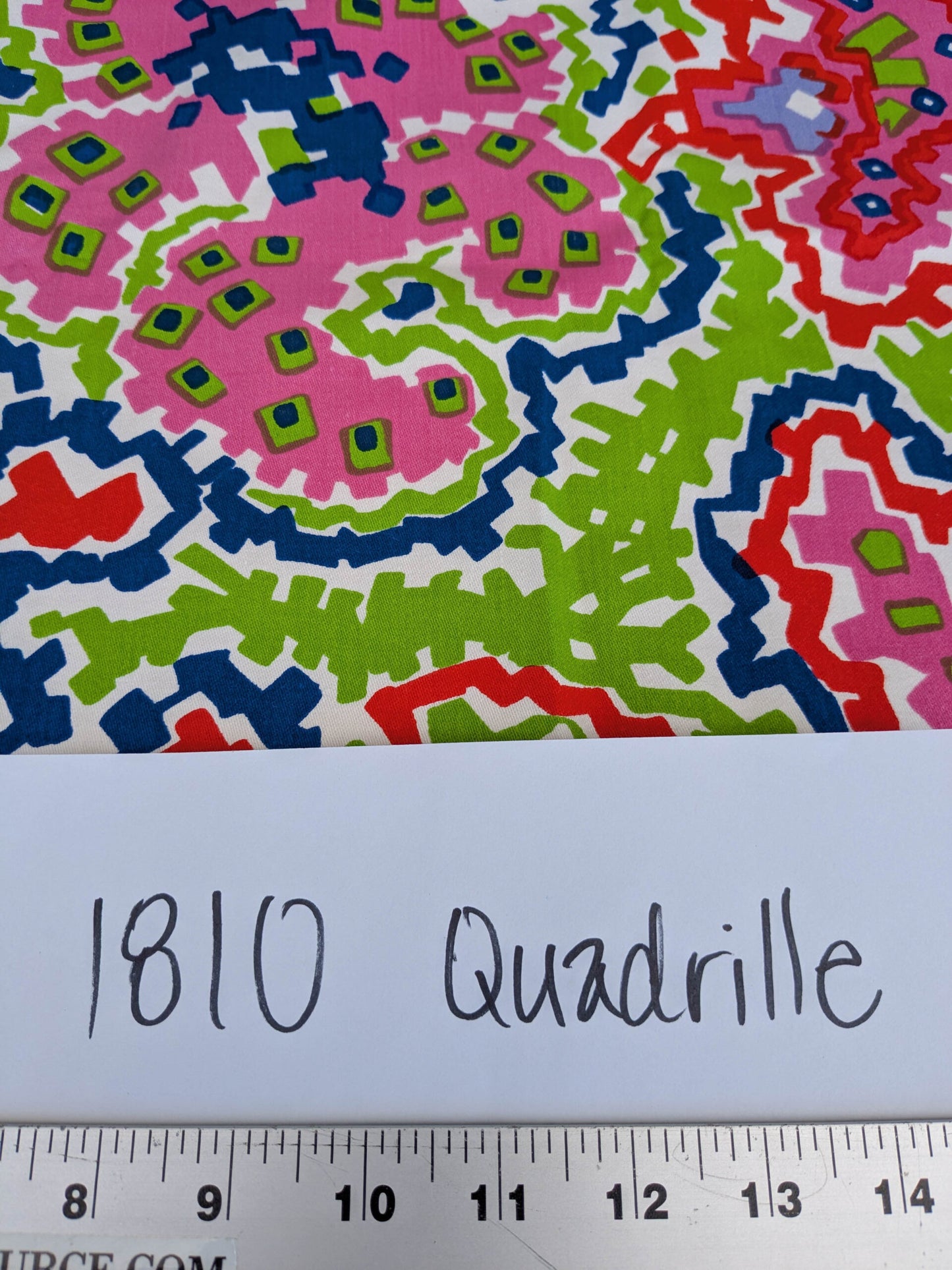 China Sea Quadrille Fabric 0.9Yard Plus 32x15" Saratoga Colorful Hand Print Hand Printed MSRP USD 300/Yard