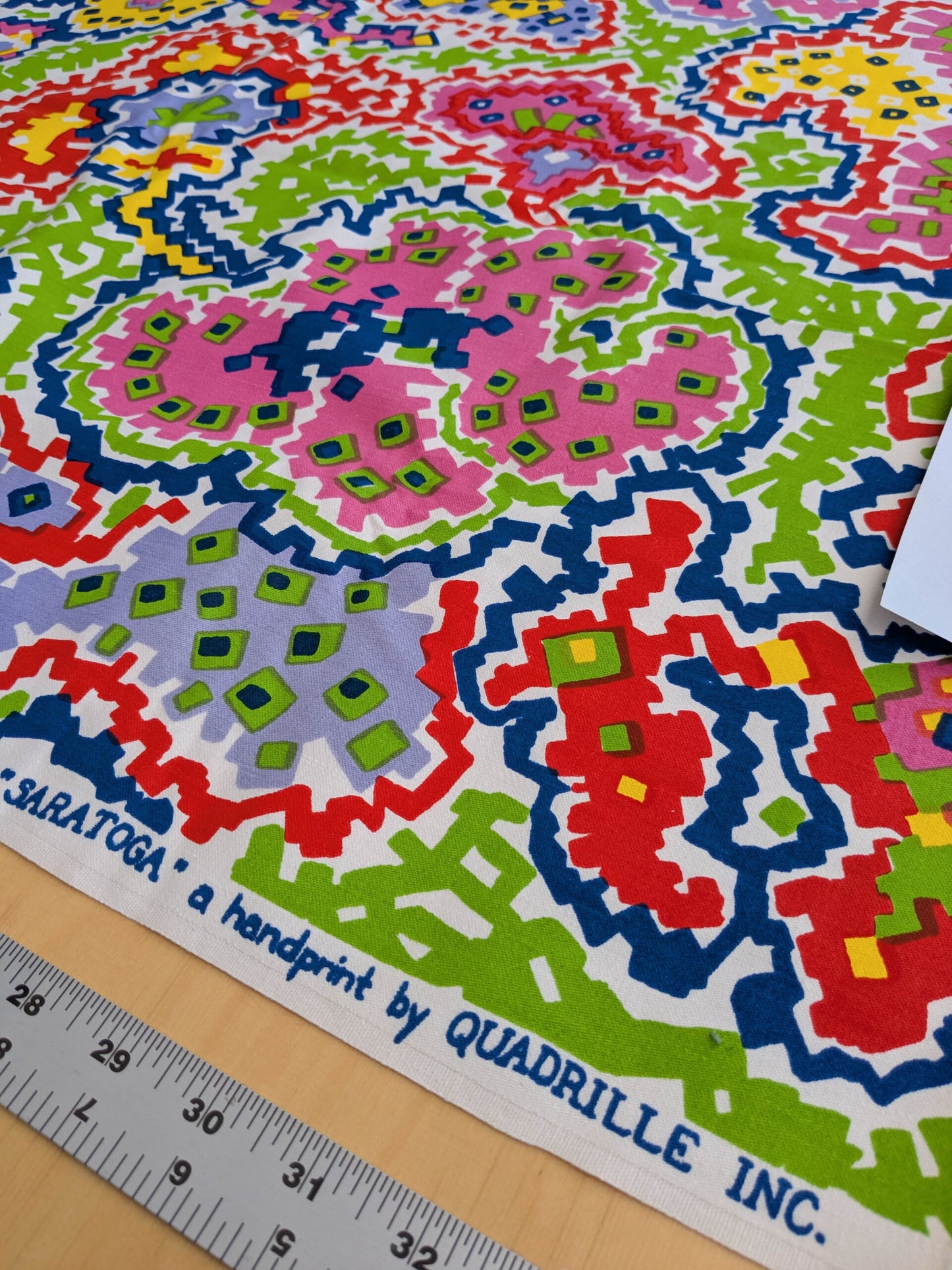 China Sea Quadrille Fabric 0.9Yard Plus 32x15" Saratoga Colorful Hand Print Hand Printed MSRP USD 300/Yard