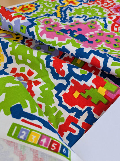 China Sea Quadrille Fabric 0.9Yard Plus 32x15" Saratoga Colorful Hand Print Hand Printed MSRP USD 300/Yard