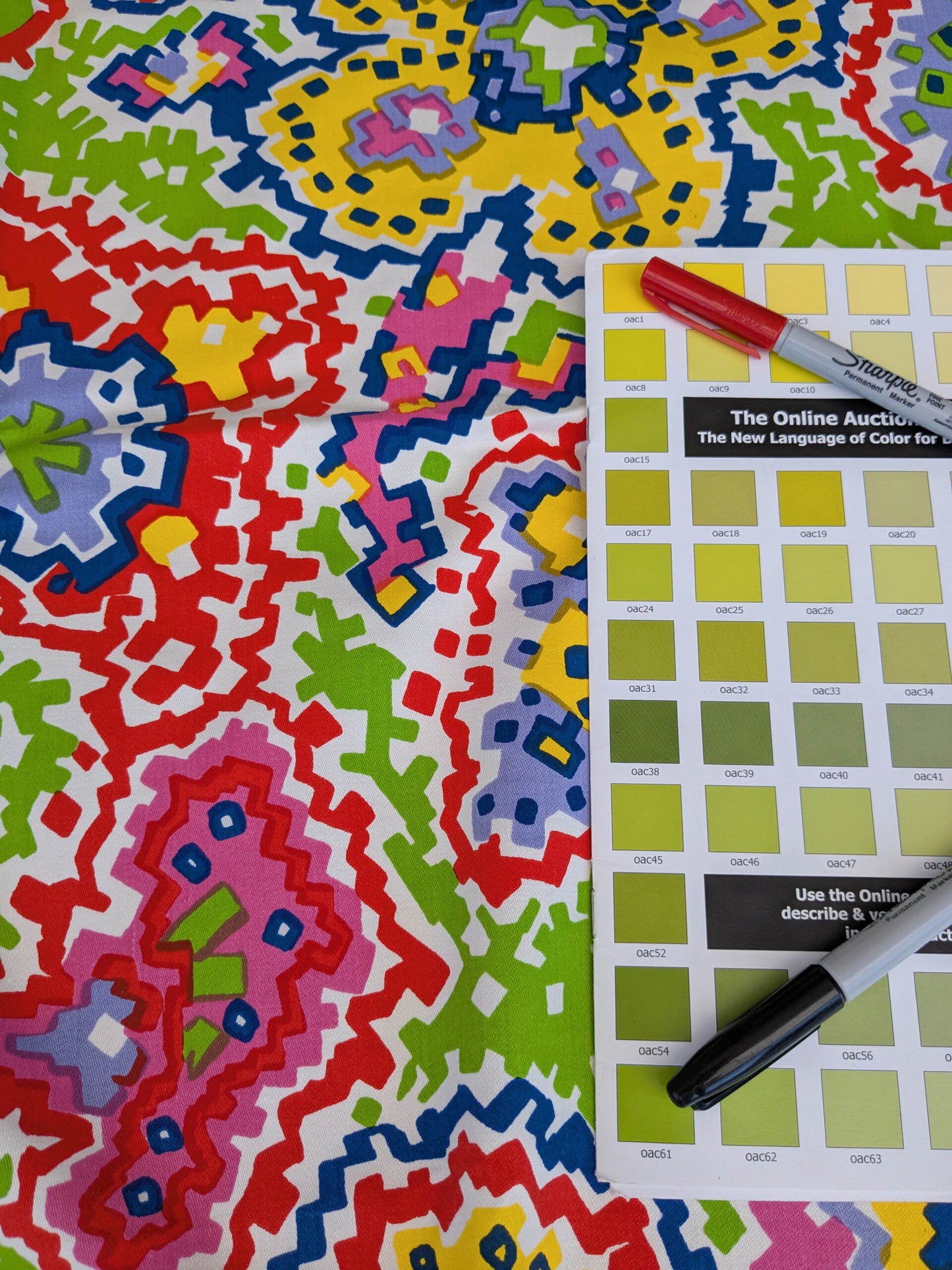 China Sea Quadrille Fabric 0.9Yard Plus 32x15" Saratoga Colorful Hand Print Hand Printed MSRP USD 300/Yard