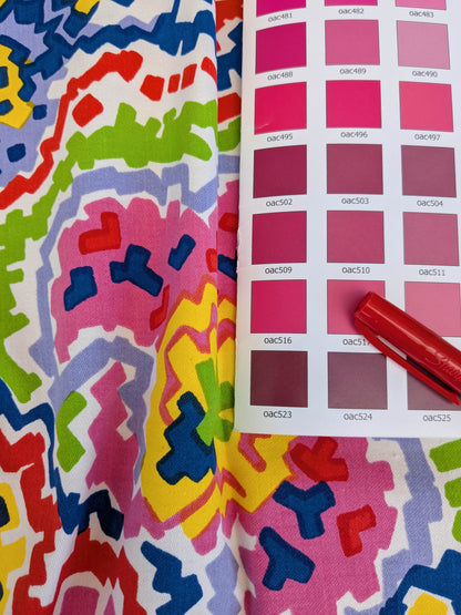 China Sea Quadrille Fabric 0.9Yard Plus 32x15" Saratoga Colorful Hand Print Hand Printed MSRP USD 300/Yard