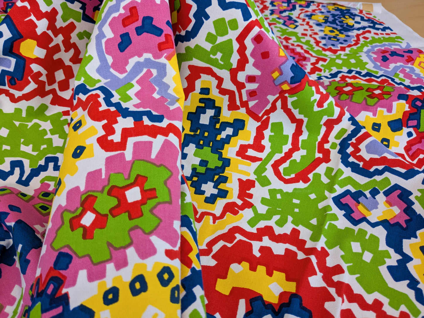 China Sea Quadrille Fabric 0.9Yard Plus 32x15" Saratoga Colorful Hand Print Hand Printed MSRP USD 300/Yard