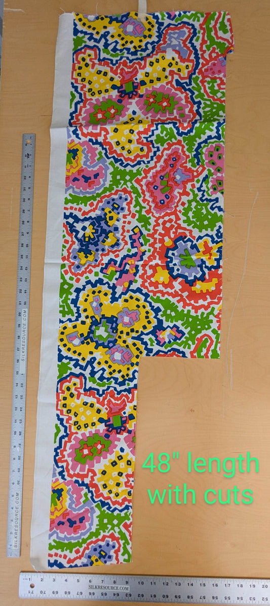 China Sea Quadrille Fabric 0.9Yard Plus 32x15" Saratoga Colorful Hand Print Hand Printed MSRP USD 300/Yard