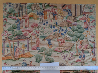 Clarence House Les Grand Tableau Chinoise Chinoiserie Figure Garden Pavillion Print Iconic 48 Screens Hand Printed in Italy MSRP USD 642/Y