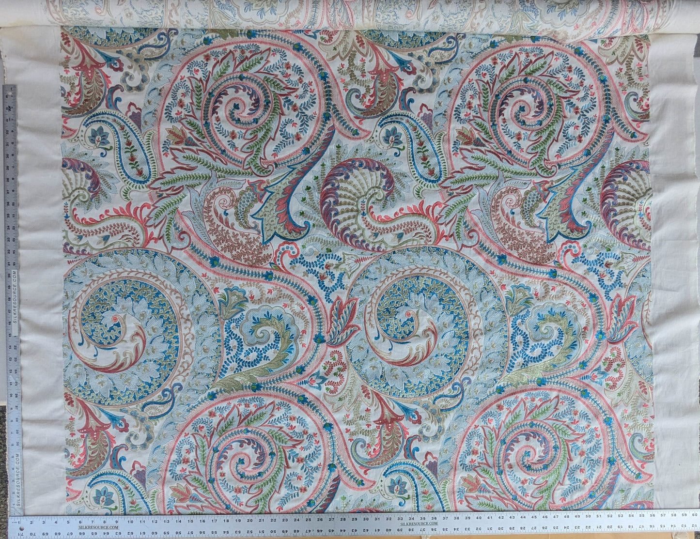 By yard Scalamandre Malabar Paisley Embroidery Bloom Blue Pink White Rich Spring Colors MSRP USD 620/y