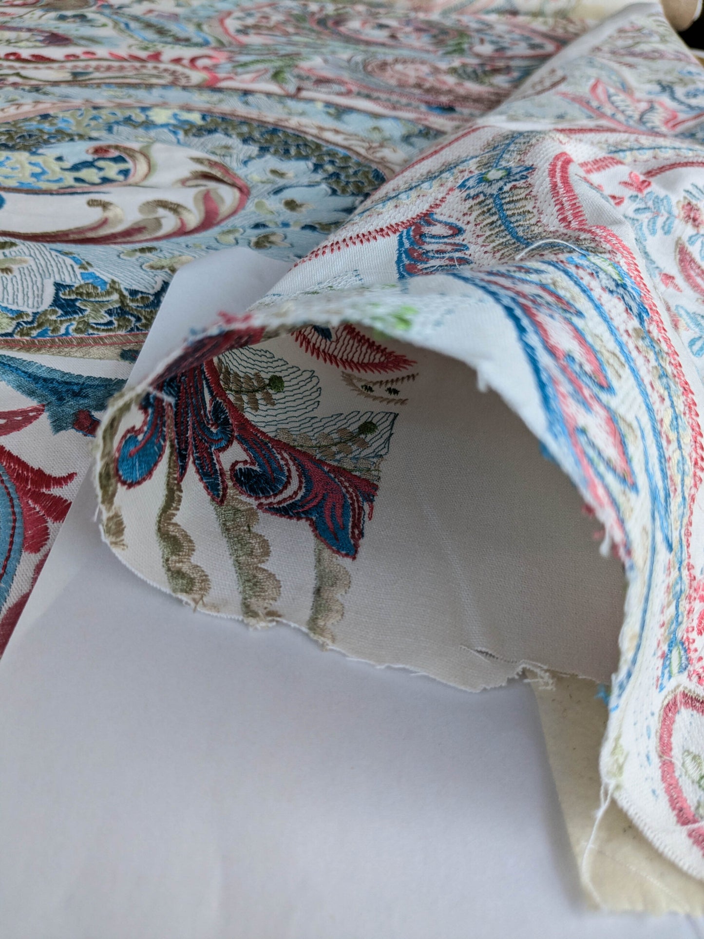 By yard Scalamandre Malabar Paisley Embroidery Bloom Blue Pink White Rich Spring Colors MSRP USD 620/y