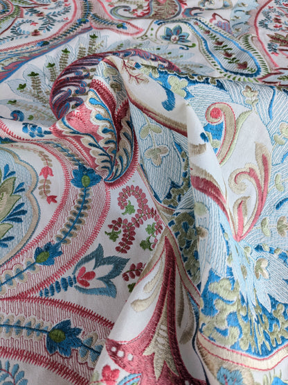 By yard Scalamandre Malabar Paisley Embroidery Bloom Blue Pink White Rich Spring Colors MSRP USD 620/y