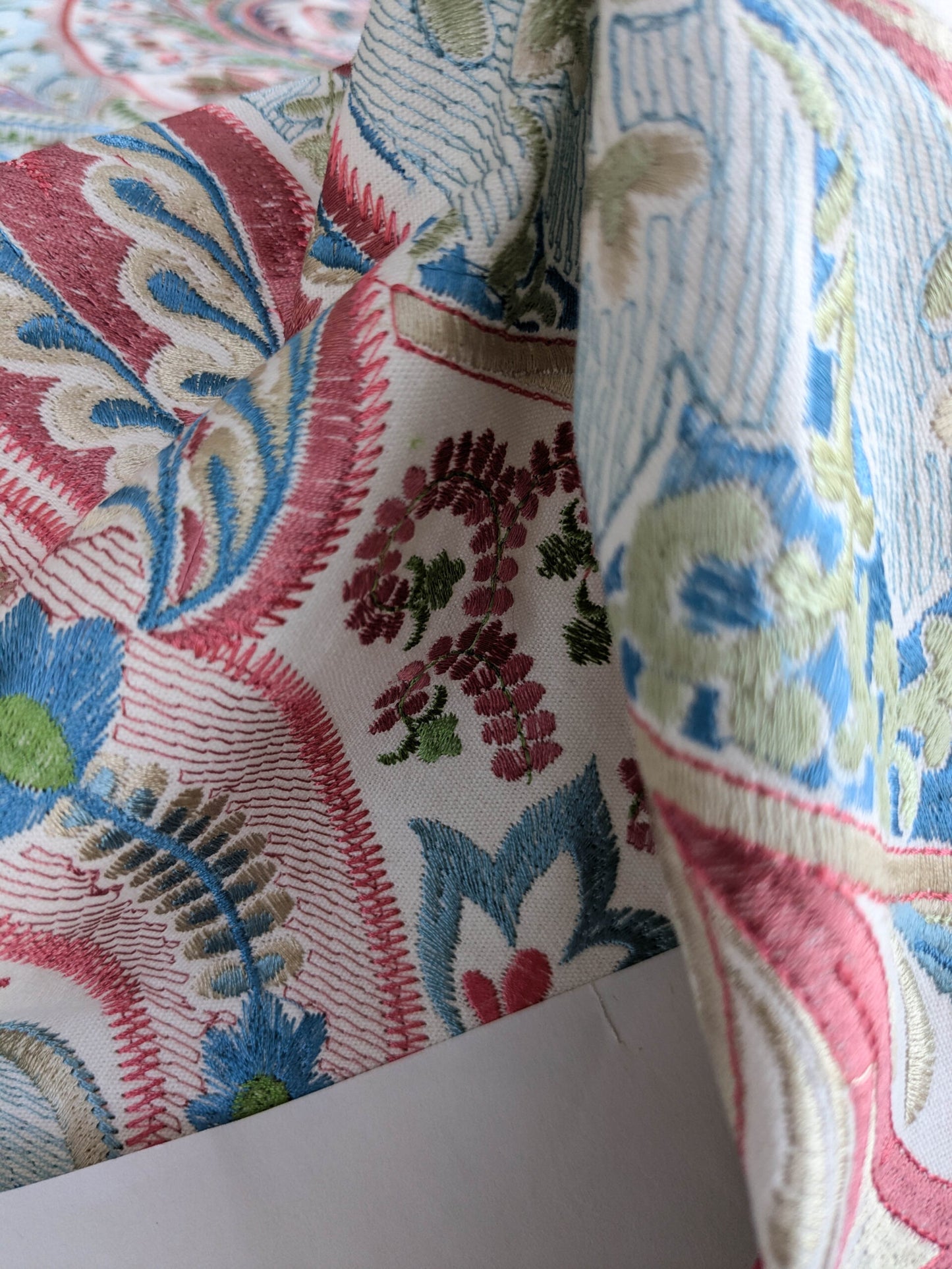 By yard Scalamandre Malabar Paisley Embroidery Bloom Blue Pink White Rich Spring Colors MSRP USD 620/y