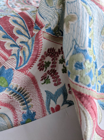 By yard Scalamandre Malabar Paisley Embroidery Bloom Blue Pink White Rich Spring Colors MSRP USD 620/y
