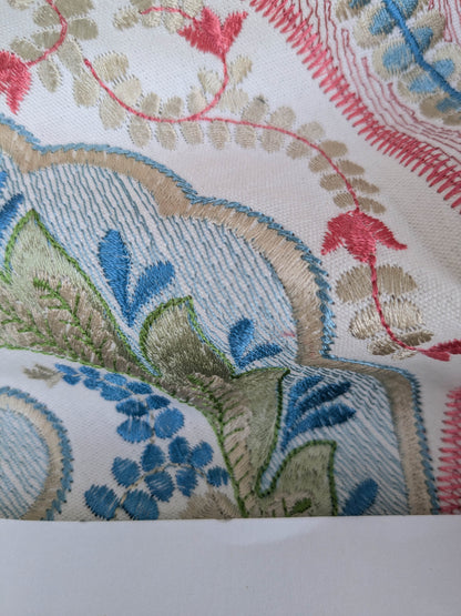 By yard Scalamandre Malabar Paisley Embroidery Bloom Blue Pink White Rich Spring Colors MSRP USD 620/y