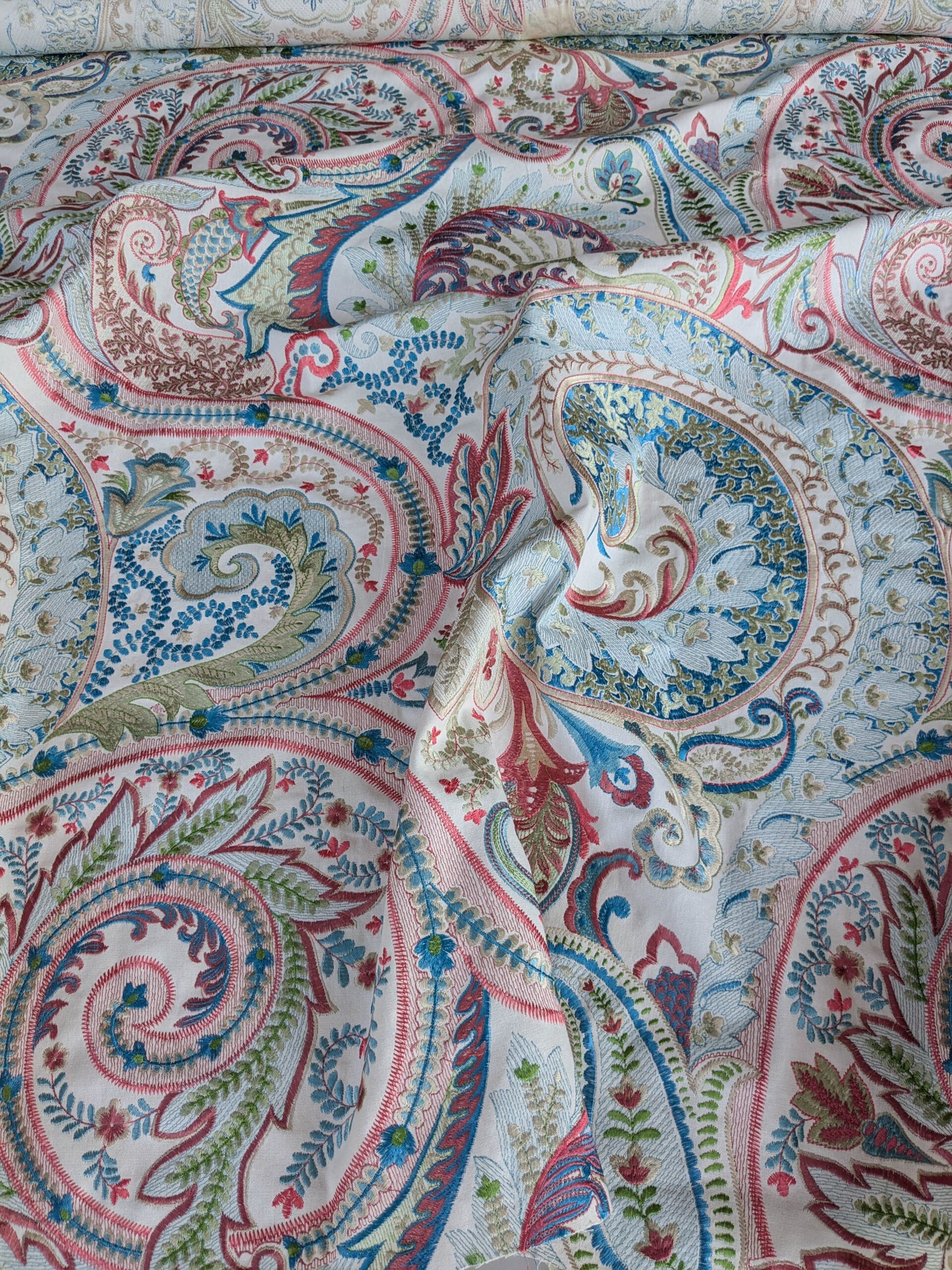 By yard Scalamandre Malabar Paisley Embroidery Bloom Blue Pink White Rich Spring Colors MSRP USD 620/y