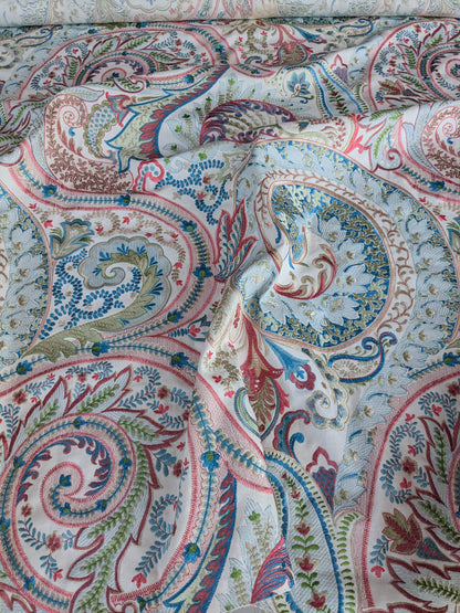 By yard Scalamandre Malabar Paisley Embroidery Bloom Blue Pink White Rich Spring Colors MSRP USD 620/y