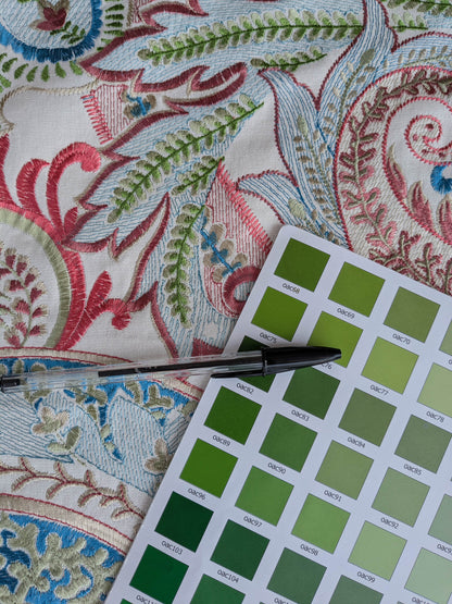 By yard Scalamandre Malabar Paisley Embroidery Bloom Blue Pink White Rich Spring Colors MSRP USD 620/y