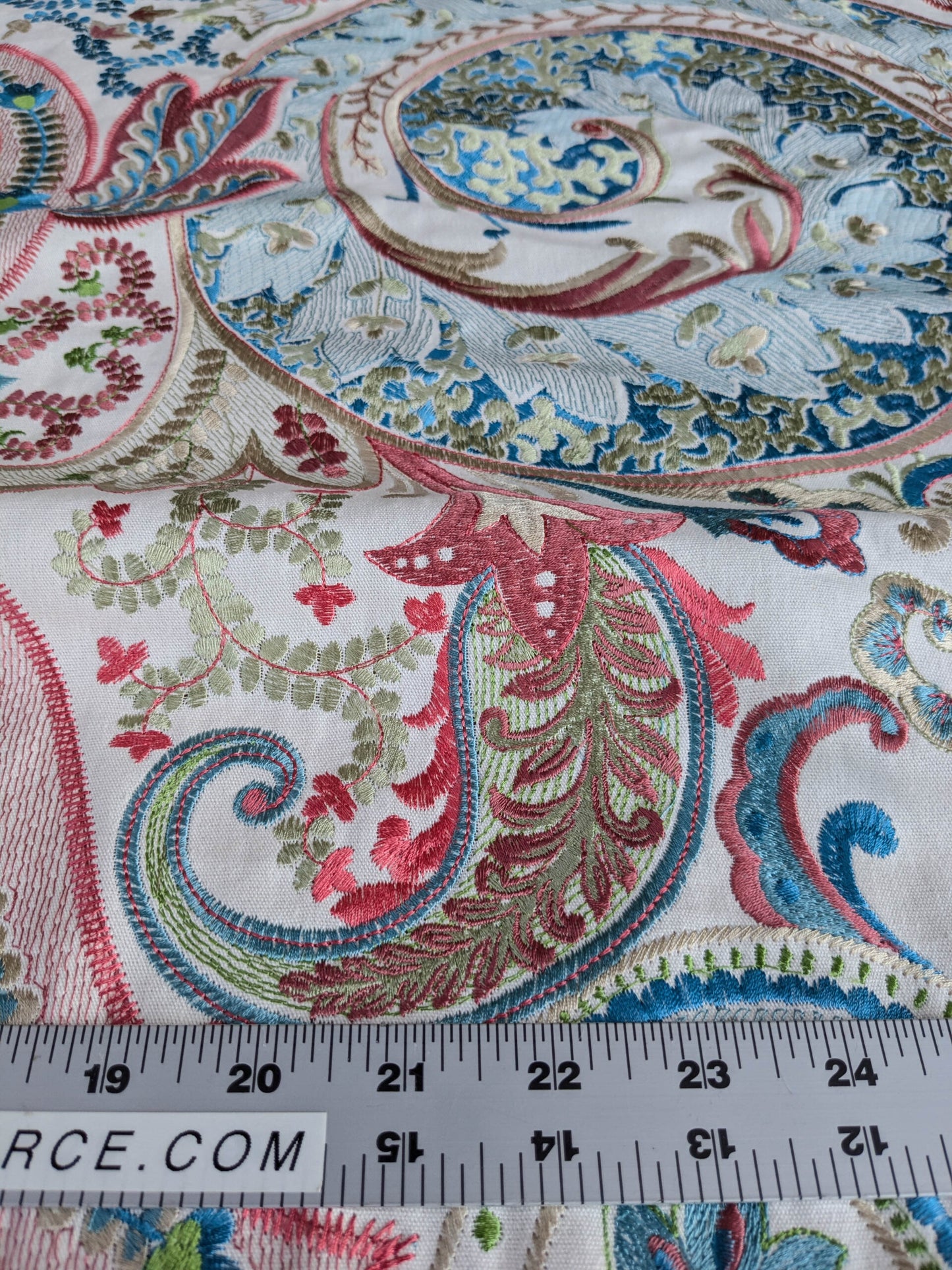By yard Scalamandre Malabar Paisley Embroidery Bloom Blue Pink White Rich Spring Colors MSRP USD 620/y