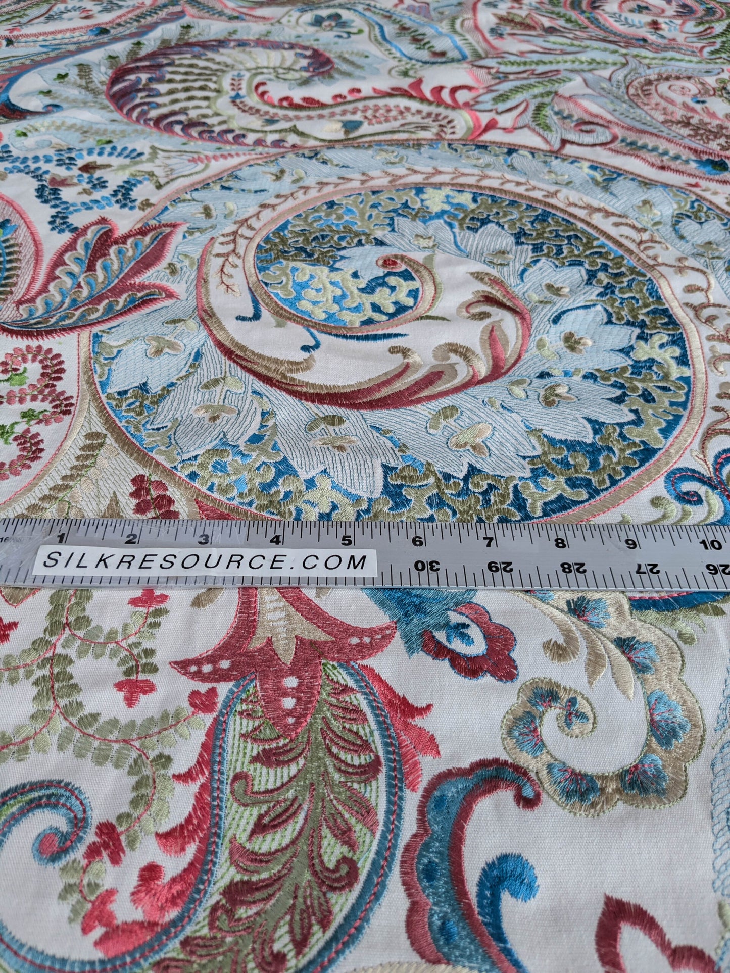 By yard Scalamandre Malabar Paisley Embroidery Bloom Blue Pink White Rich Spring Colors MSRP USD 620/y