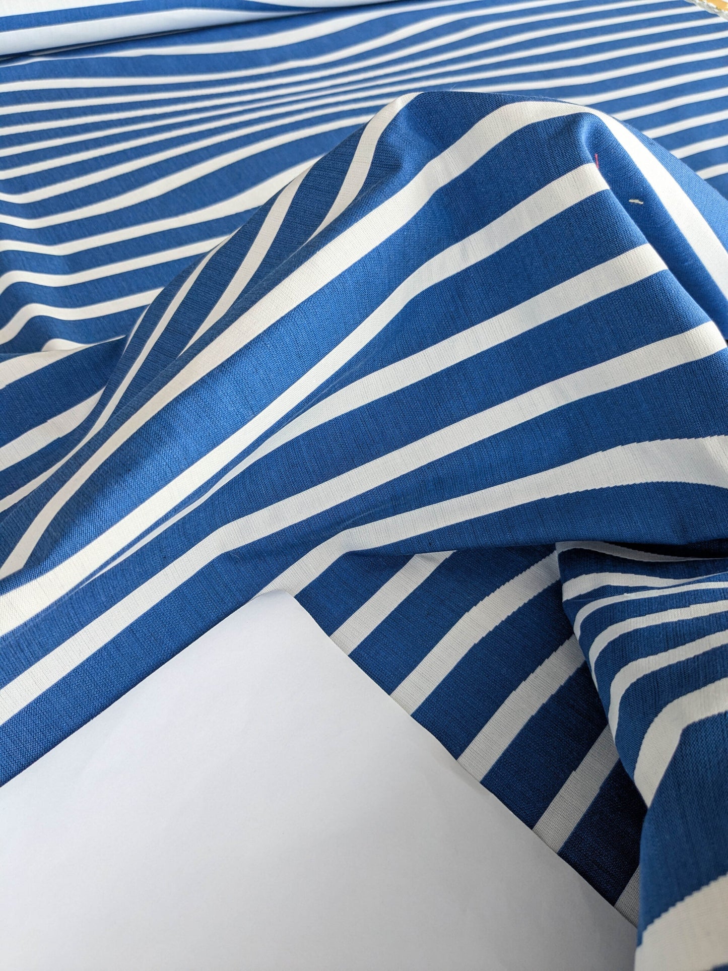 By yard Scalamandre Jean Paul Gaultier Illusion Marin Blue White Stripe Abstract Coton MSRP USD 644/yard