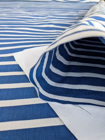 By yard Scalamandre Jean Paul Gaultier Illusion Marin Blue White Stripe Abstract Coton MSRP USD 644/yard