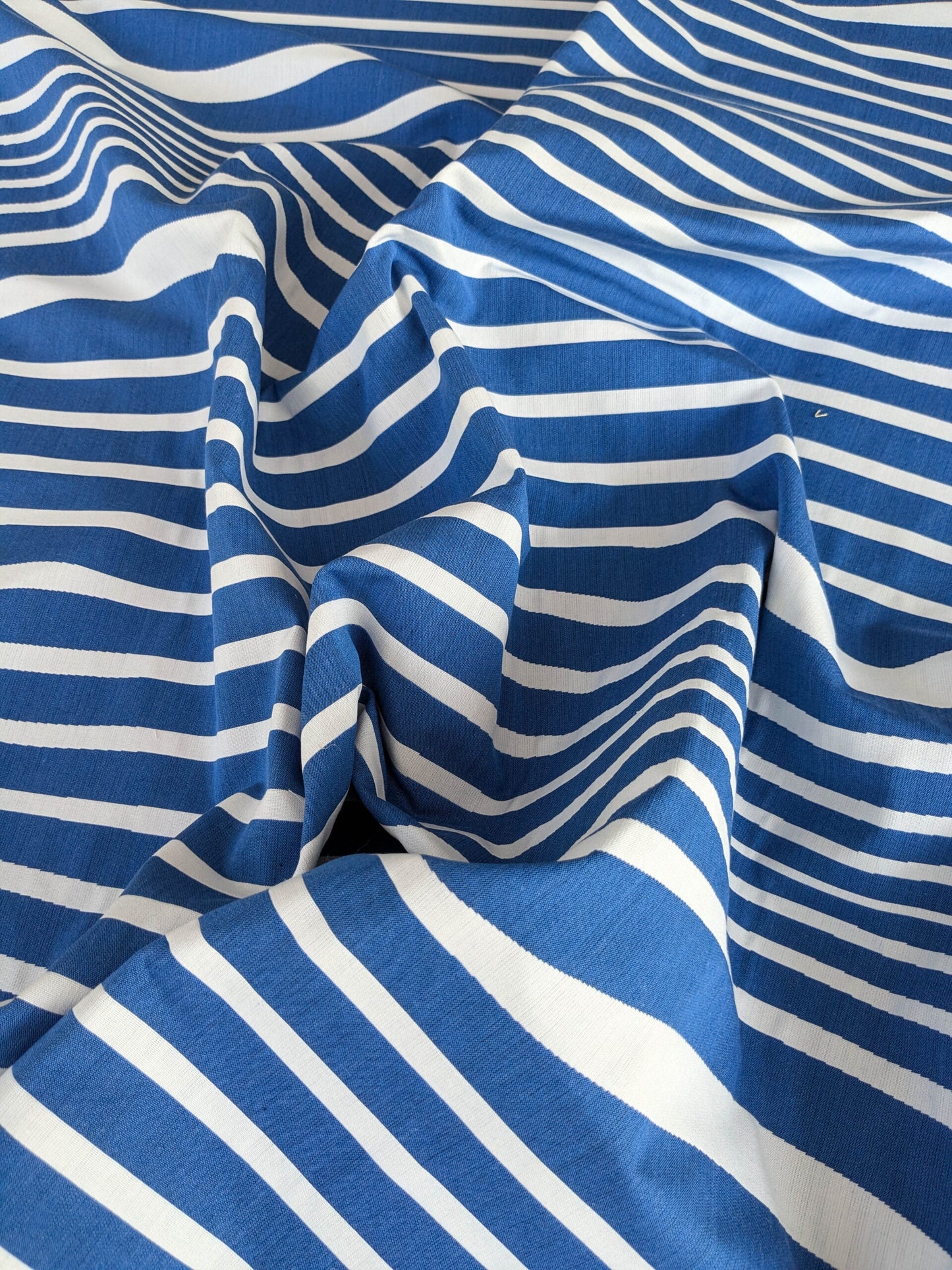 By yard Scalamandre Jean Paul Gaultier Illusion Marin Blue White Stripe Abstract Coton MSRP USD 644/yard