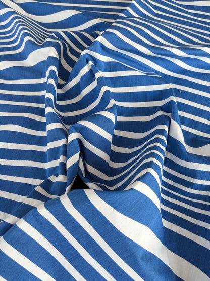 By yard Scalamandre Jean Paul Gaultier Illusion Marin Blue White Stripe Abstract Coton MSRP USD 644/yard