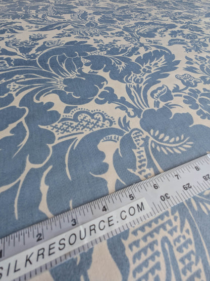 By yard Scalamandre Elizabeth Damask Print Eclipse Blue White Floral Large Scale Cotton Rayon MSRP USD420/y