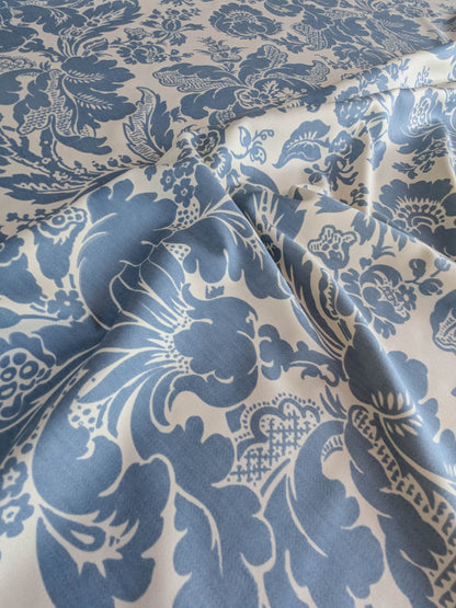 By yard Scalamandre Elizabeth Damask Print Eclipse Blue White Floral Large Scale Cotton Rayon MSRP USD420/y