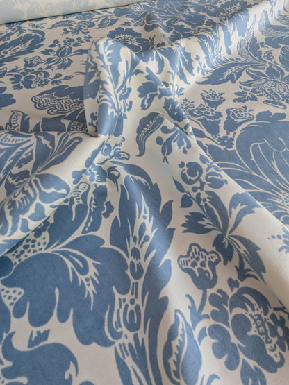 By yard Scalamandre Elizabeth Damask Print Eclipse Blue White Floral Large Scale Cotton Rayon MSRP USD420/y