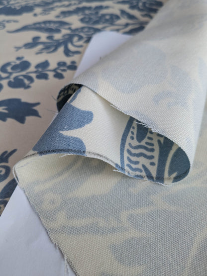 By yard Scalamandre Elizabeth Damask Print Eclipse Blue White Floral Large Scale Cotton Rayon MSRP USD420/y