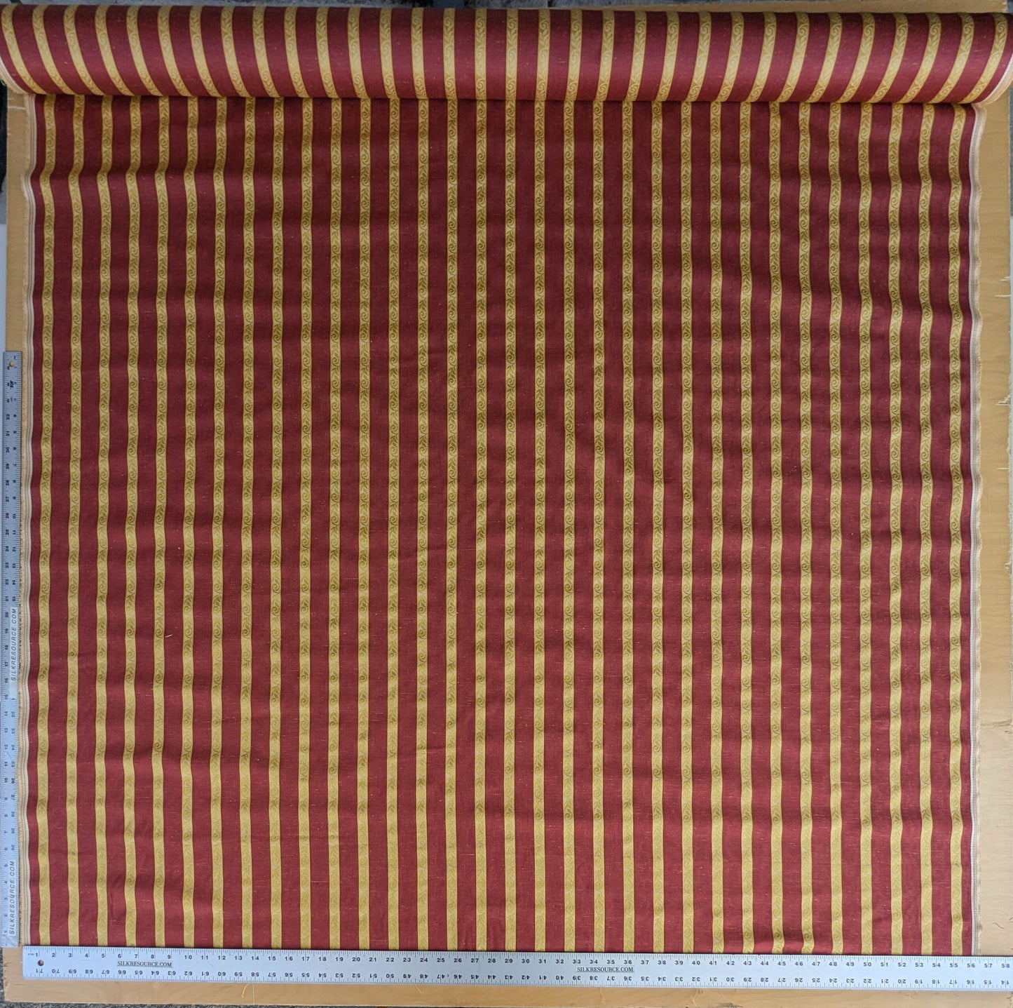 Scalamandre Vistorta Floral Stripe Carmine Chartreuse Red Gold  Floral Linen Rayon MSRP USD 148/y