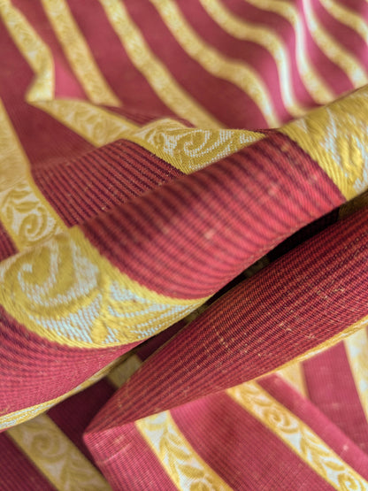 Scalamandre Vistorta Floral Stripe Carmine Chartreuse Red Gold  Floral Linen Rayon MSRP USD 148/y