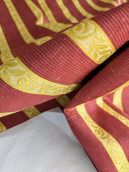 Scalamandre Vistorta Floral Stripe Carmine Chartreuse Red Gold  Floral Linen Rayon MSRP USD 148/y