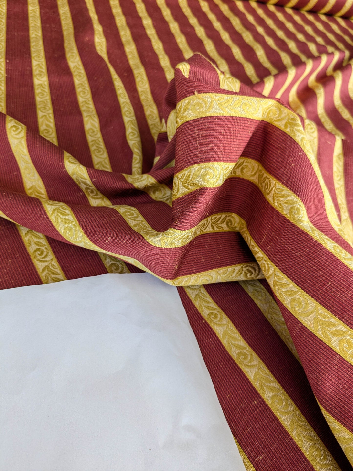 Scalamandre Vistorta Floral Stripe Carmine Chartreuse Red Gold  Floral Linen Rayon MSRP USD 148/y