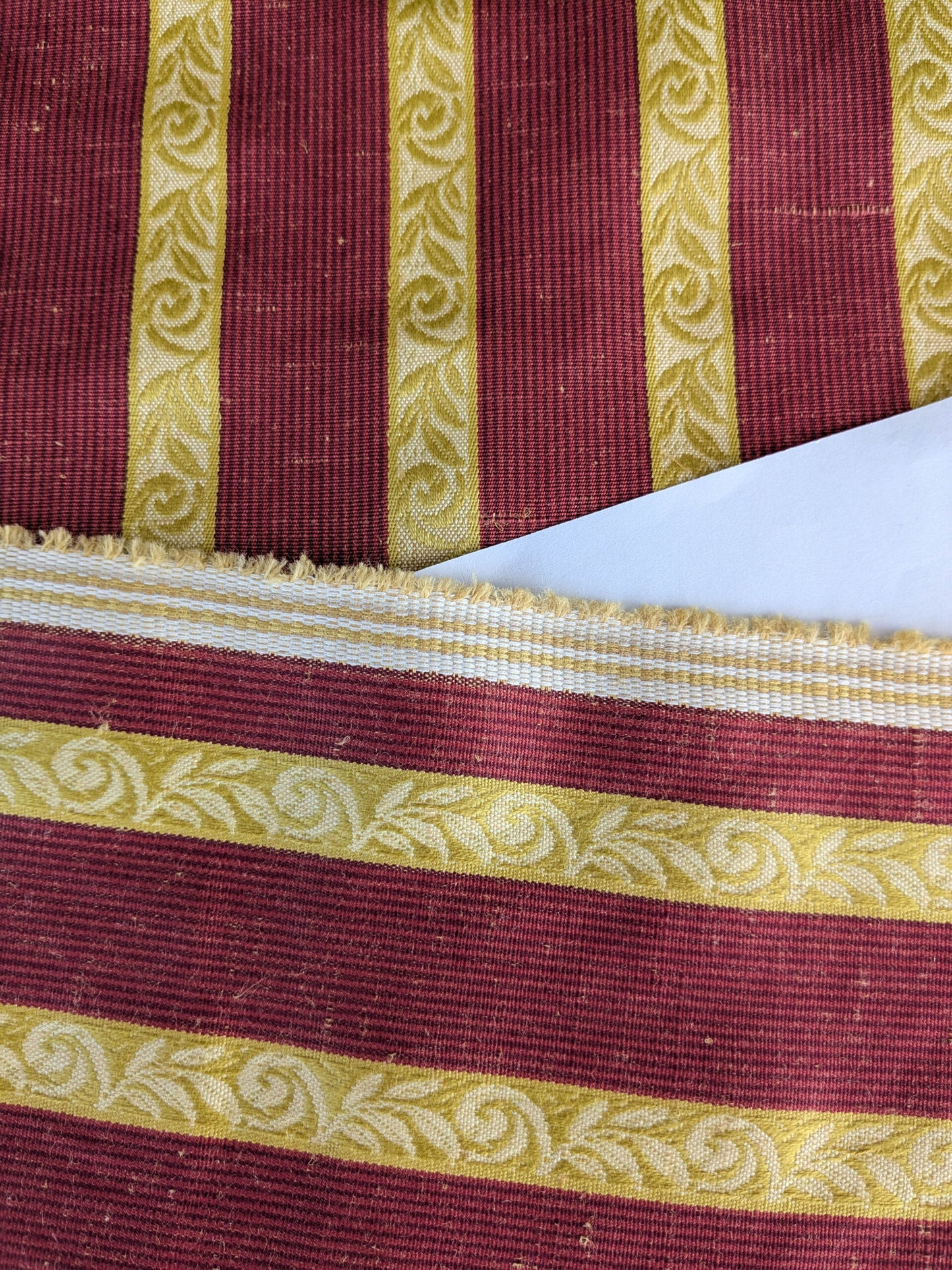 Scalamandre Vistorta Floral Stripe Carmine Chartreuse Red Gold  Floral Linen Rayon MSRP USD 148/y