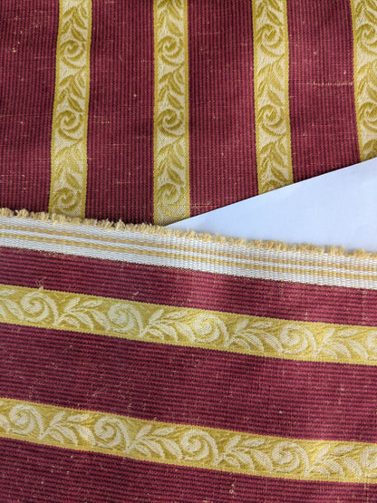 Scalamandre Vistorta Floral Stripe Carmine Chartreuse Red Gold  Floral Linen Rayon MSRP USD 148/y