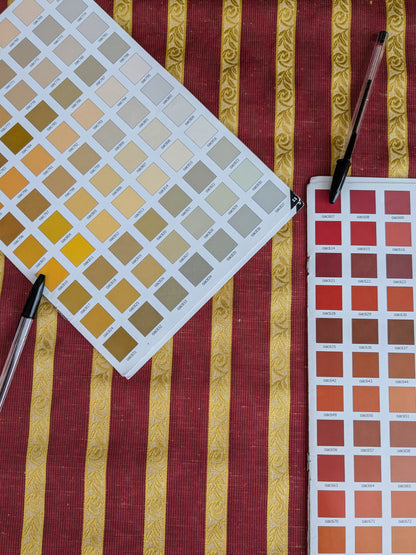 Scalamandre Vistorta Floral Stripe Carmine Chartreuse Red Gold  Floral Linen Rayon MSRP USD 148/y