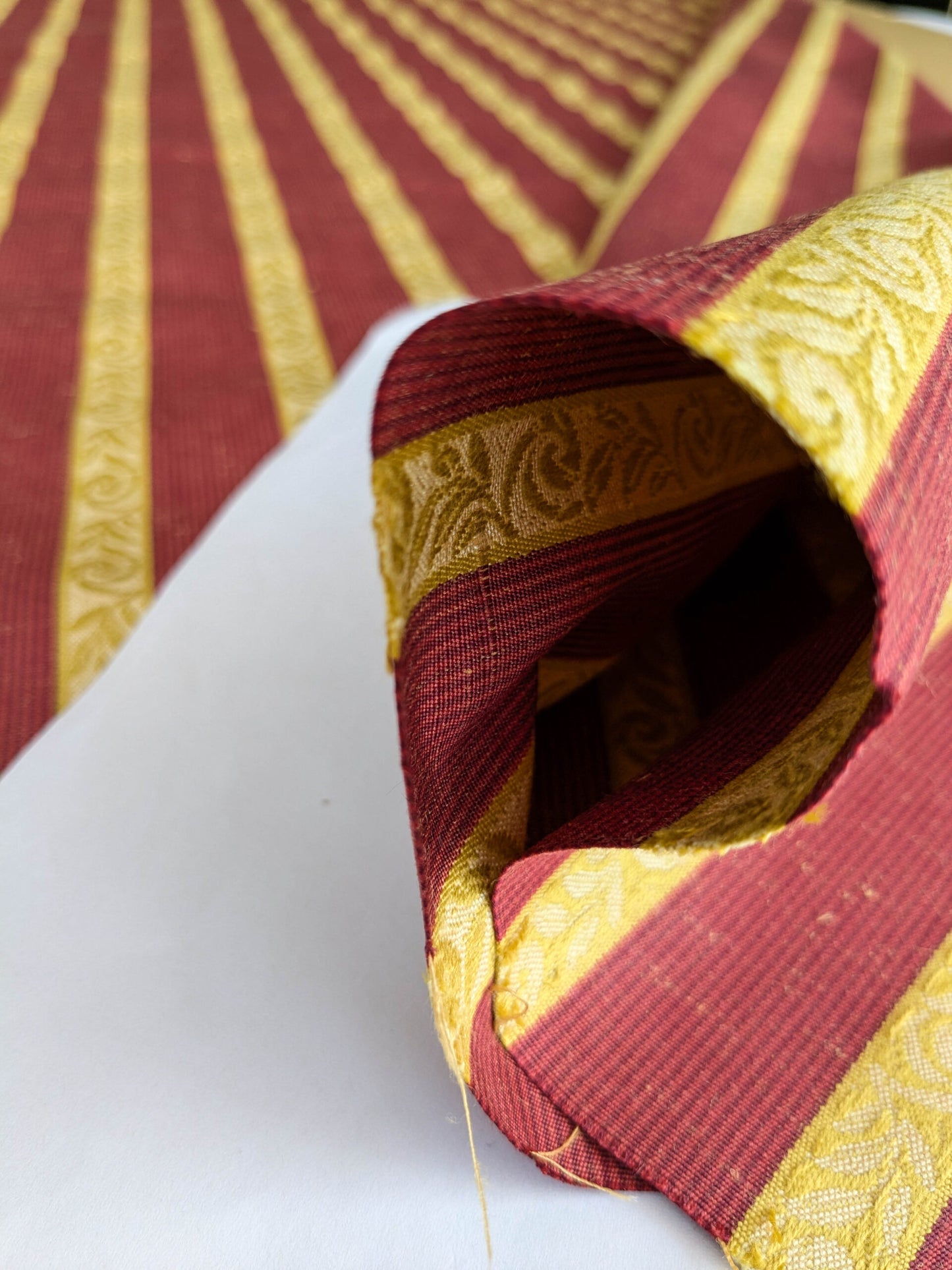 Scalamandre Vistorta Floral Stripe Carmine Chartreuse Red Gold  Floral Linen Rayon MSRP USD 148/y