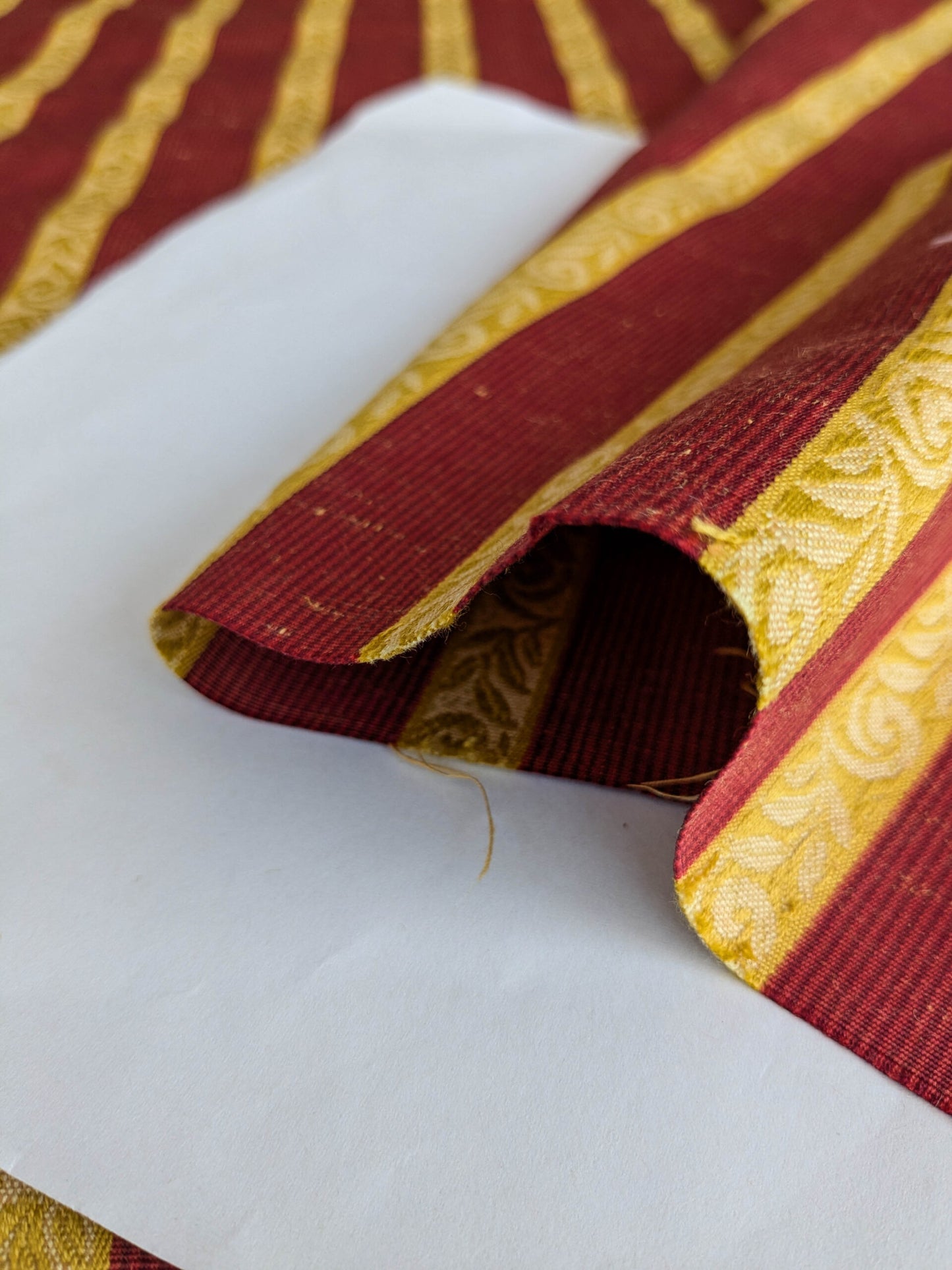 Scalamandre Vistorta Floral Stripe Carmine Chartreuse Red Gold  Floral Linen Rayon MSRP USD 148/y