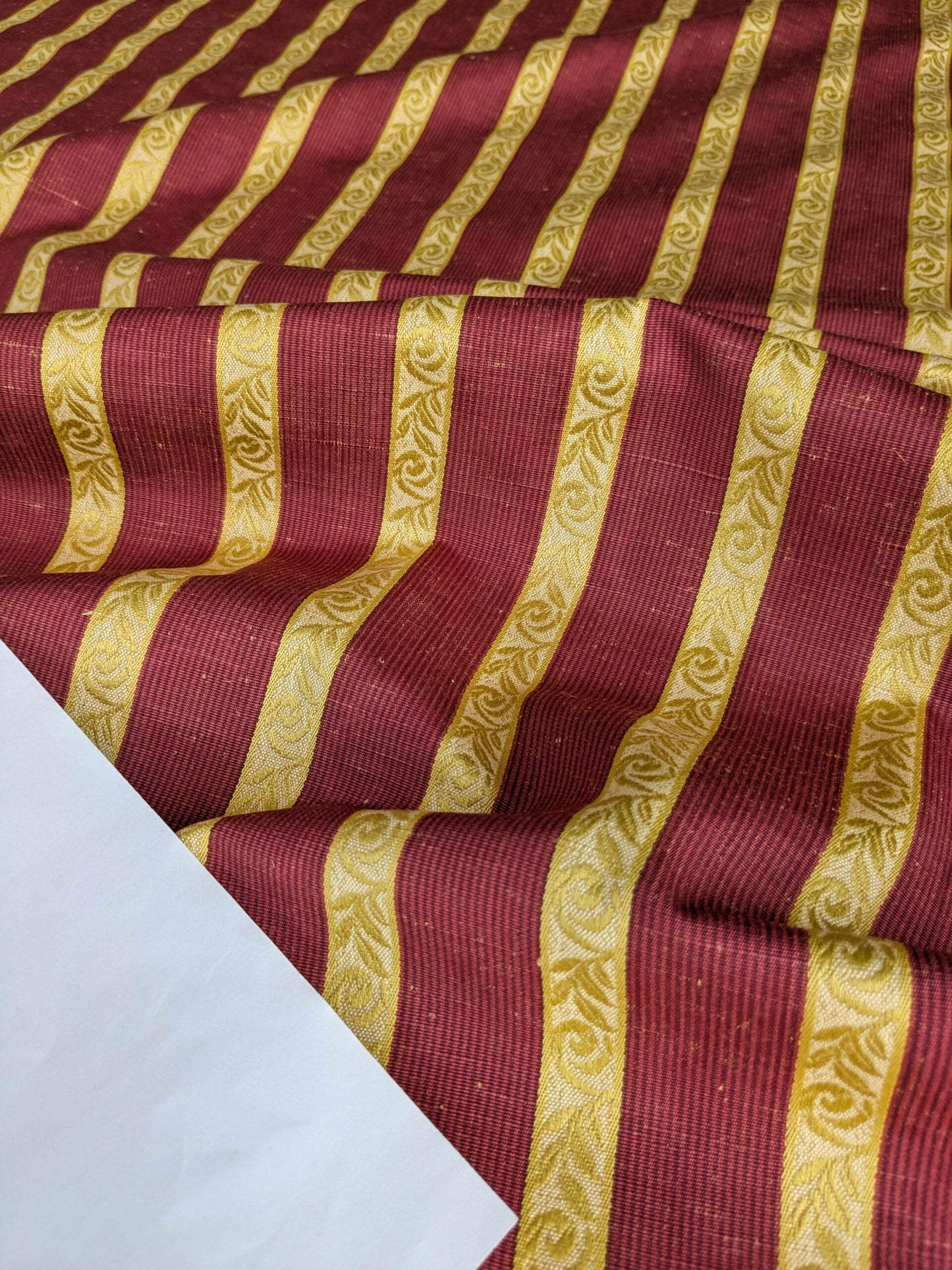 Scalamandre Vistorta Floral Stripe Carmine Chartreuse Red Gold  Floral Linen Rayon MSRP USD 148/y