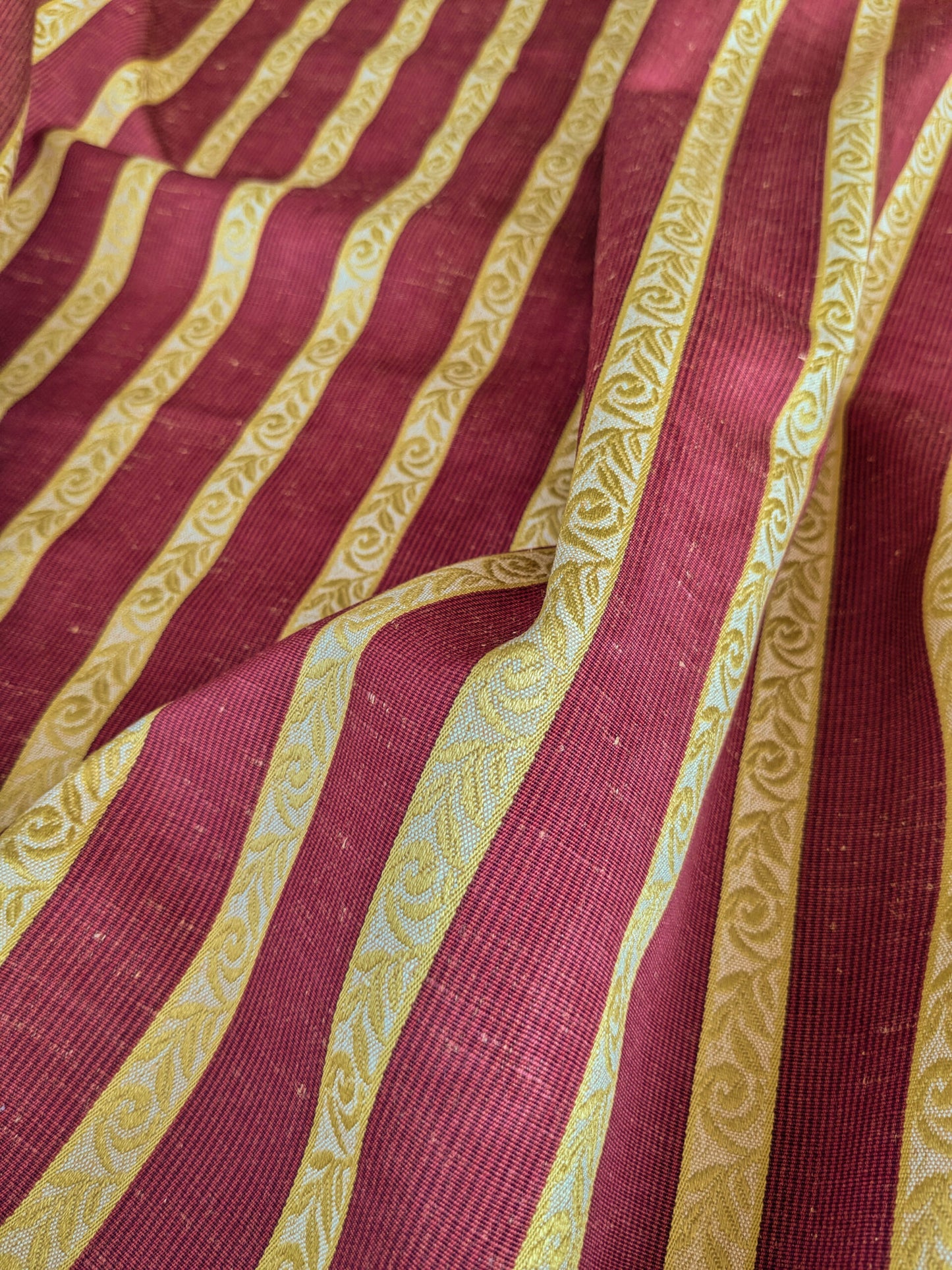 Scalamandre Vistorta Floral Stripe Carmine Chartreuse Red Gold  Floral Linen Rayon MSRP USD 148/y