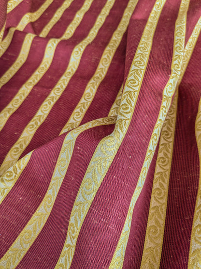 Scalamandre Vistorta Floral Stripe Carmine Chartreuse Red Gold  Floral Linen Rayon MSRP USD 148/y