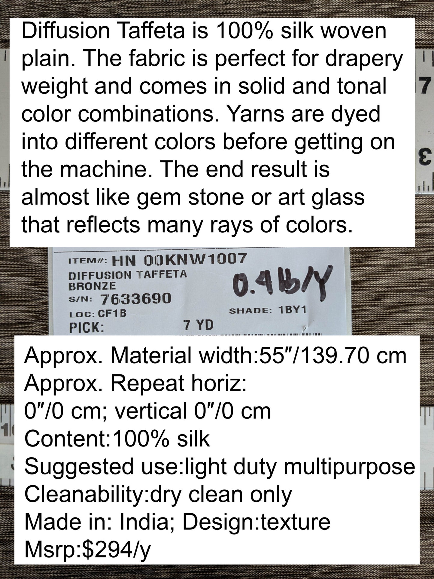 by yard Scalamandre Diffusion Taffeta Bronze Brown Iridescent Silk Taffeta Texture MSRP USD294/y