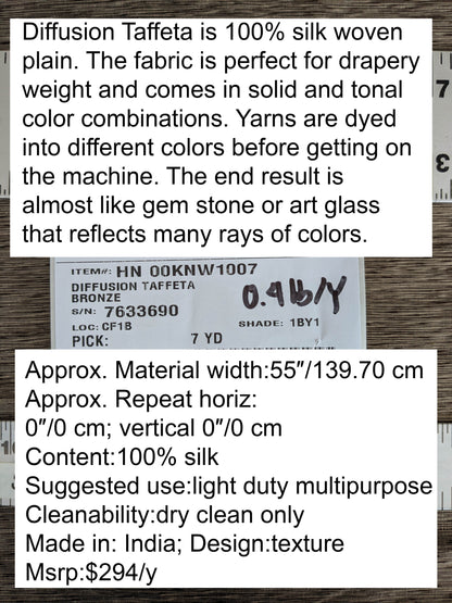 by yard Scalamandre Diffusion Taffeta Bronze Brown Iridescent Silk Taffeta Texture MSRP USD294/y